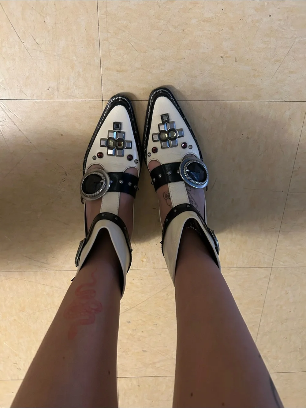 Coach Black and White Embellished Ankle Heeled Boots
